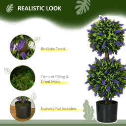HOMCOM Set of 2 Artificial Plants, Lavender Flowers Ball Trees with Pot, for Home Indoor Outdoor Decor, 70cm - Aosom UK - thumbnail 5