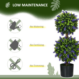 HOMCOM Set of 2 Artificial Plants, Lavender Flowers Ball Trees with Pot, for Home Indoor Outdoor Decor, 70cm - Aosom UK - thumbnail 6