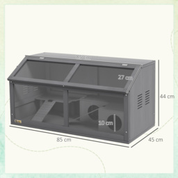 PawHut Hamster Cage, Wooden Small Animal Cage for Gerbils, Mice w/ Suspension Bridge, Openable Top, Hut, 85 x 45 x 44cm - Grey - thumbnail 3