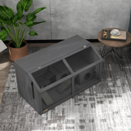 PawHut Hamster Cage, Wooden Small Animal Cage for Gerbils, Mice w/ Suspension Bridge, Openable Top, Hut, 85 x 45 x 44cm - Grey - thumbnail 8