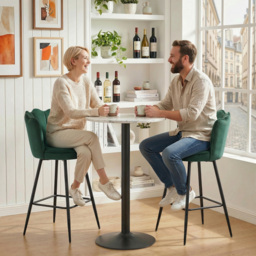 HOMCOM Set of Two Velvet-Feel Lotus Bar Stools - Dark Green - thumbnail 8