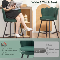 HOMCOM Set of Two Velvet-Feel Lotus Bar Stools - Dark Green - thumbnail 4