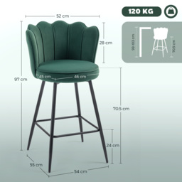 HOMCOM Set of Two Velvet-Feel Lotus Bar Stools - Dark Green - thumbnail 3