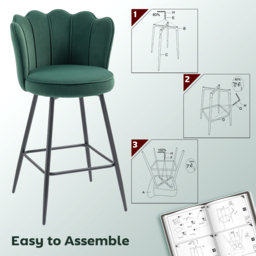 HOMCOM Set of Two Velvet-Feel Lotus Bar Stools - Dark Green - thumbnail 7