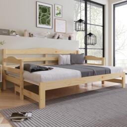 Stylish Cabin Bed with Pull-Out Trundle and Storage, Natural Finish Bed Frame with MDF Slatted Base, 196L x 187W x 73H cm, Natural - Aosom UK - thumbnail 8