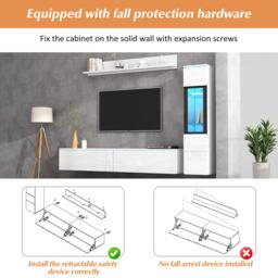 High Gloss TV Wall Unit Set with Customisable LED Lighting, Handleless Design, Entertainment Center Set with Cabinet, Hanging Shelf, White - Aosom UK - thumbnail 6