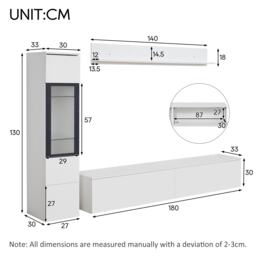 High Gloss TV Wall Unit Set with Customisable LED Lighting, Handleless Design, Entertainment Center Set with Cabinet, Hanging Shelf, White - Aosom UK - thumbnail 3
