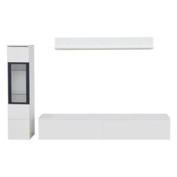 High Gloss TV Wall Unit Set with Customisable LED Lighting, Handleless Design, Entertainment Center Set with Cabinet, Hanging Shelf, White - Aosom UK - thumbnail 2