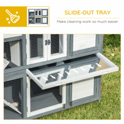 PawHut Two-Tier Wooden Rabbit Hutch Guinea Pig Cage w/ Openable Roof, Slide-Out Tray, Ramp - Grey - thumbnail 6