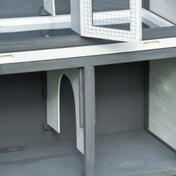 PawHut Two-Tier Wooden Rabbit Hutch Guinea Pig Cage w/ Openable Roof, Slide-Out Tray, Ramp - Grey - thumbnail 9