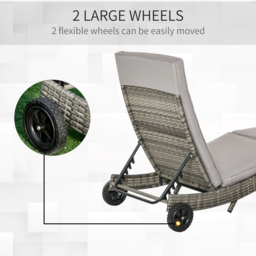 Outsunny Patio Wicker Chaise Lounge Chair, Outdoor PE Rattan Sun lounger with Adjustable Backrest and 2 Wheels - thumbnail 7