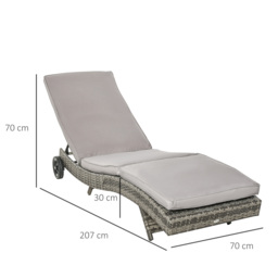 Outsunny Patio Wicker Chaise Lounge Chair, Outdoor PE Rattan Sun lounger with Adjustable Backrest and 2 Wheels - thumbnail 3