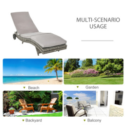 Outsunny Patio Wicker Chaise Lounge Chair, Outdoor PE Rattan Sun lounger with Adjustable Backrest and 2 Wheels - thumbnail 5