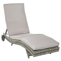 Outsunny Patio Wicker Chaise Lounge Chair, Outdoor PE Rattan Sun lounger with Adjustable Backrest and 2 Wheels - thumbnail 1