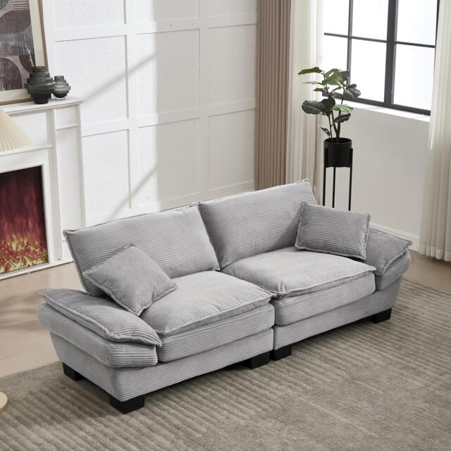 Oversized Two-Seater Sofa with Modern Deep-Seated Modular Design, Comfortable Daybed with Ergonomic Curves, 224L x 81W x 81H cm, Light Gray - Aosom UK - image 1