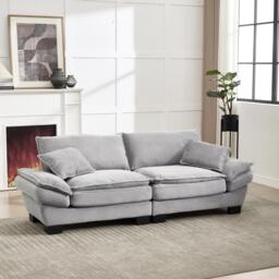 Oversized Two-Seater Sofa with Modern Deep-Seated Modular Design, Comfortable Daybed with Ergonomic Curves, 224L x 81W x 81H cm, Light Gray - Aosom UK - thumbnail 9