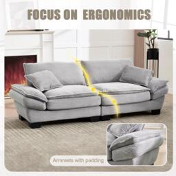 Oversized Two-Seater Sofa with Modern Deep-Seated Modular Design, Comfortable Daybed with Ergonomic Curves, 224L x 81W x 81H cm, Light Gray - Aosom UK - thumbnail 5