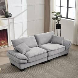 Oversized Two-Seater Sofa with Modern Deep-Seated Modular Design, Comfortable Daybed with Ergonomic Curves, 224L x 81W x 81H cm, Light Gray - Aosom UK - thumbnail 1
