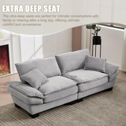Oversized Two-Seater Sofa with Modern Deep-Seated Modular Design, Comfortable Daybed with Ergonomic Curves, 224L x 81W x 81H cm, Light Gray - Aosom UK - thumbnail 6