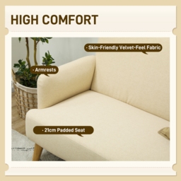 HOMCOM Velvet Feel Fabric 2 Seater Sofa, Small Sofa Loveseat with 21cm Thick Padding and Wood Legs, Cream White - Aosom UK - thumbnail 4