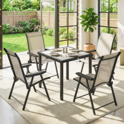 Outsunny 5 Pieces Outdoor Dining Set, Garden Dining Set for 4 with Square Table and Folding Chairs, Brown - thumbnail 9