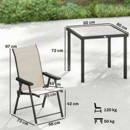 Outsunny 5 Pieces Outdoor Dining Set, Garden Dining Set for 4 with Square Table and Folding Chairs, Brown - thumbnail 3