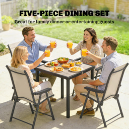 Outsunny 5 Pieces Outdoor Dining Set, Garden Dining Set for 4 with Square Table and Folding Chairs, Brown - thumbnail 4