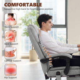 HOMCOM Office Chair with 6-Point Vibration Massage and Heat, Executive Computer Desk Chair with High Back, Reclining, Grey - thumbnail 5