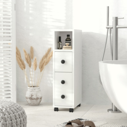 kleankin Slimline Bathroom Storage Unit w/ 2 Drawers 2 Open Compartments Wheels Handles Freestanding Compact Home Office Furniture White - Aosom UK - thumbnail 2