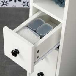 kleankin Slimline Bathroom Storage Unit w/ 2 Drawers 2 Open Compartments Wheels Handles Freestanding Compact Home Office Furniture White - Aosom UK - thumbnail 8