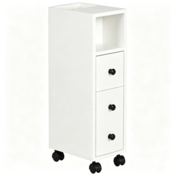 kleankin Slimline Bathroom Storage Unit w/ 2 Drawers 2 Open Compartments Wheels Handles Freestanding Compact Home Office Furniture White - Aosom UK - thumbnail 1