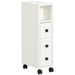 kleankin Slimline Bathroom Storage Unit w/ 2 Drawers 2 Open Compartments Wheels Handles Freestanding Compact Home Office Furniture White - Aosom UK - thumbnail 1