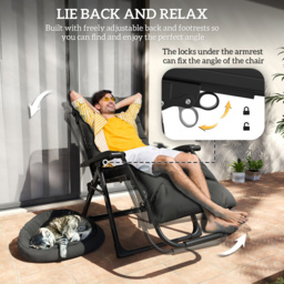 Outsunny 2 Piece Reclining Zero Gravity Sun Loungers with Cushions, Black - thumbnail 4