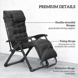 Outsunny 2 Piece Reclining Zero Gravity Sun Loungers with Cushions, Black - thumbnail 7