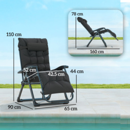 Outsunny 2 Piece Reclining Zero Gravity Sun Loungers with Cushions, Black - thumbnail 3