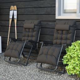 Outsunny 2 Piece Reclining Zero Gravity Sun Loungers with Cushions, Black - thumbnail 8