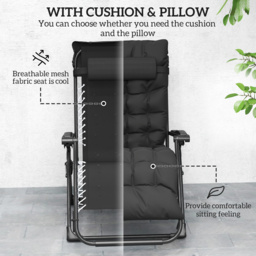 Outsunny 2 Piece Reclining Zero Gravity Sun Loungers with Cushions, Black - thumbnail 6