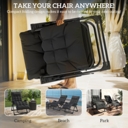 Outsunny 2 Piece Reclining Zero Gravity Sun Loungers with Cushions, Black - thumbnail 5