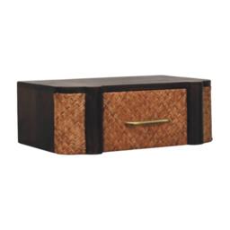 Handcrafted Solid Wood Wall-Mounted Bedside Drawer with Spacious Drawer, Bedside Table with Bronze Metal Accent, 32L x 50W x 18H cm, Brown - Aosom UK - thumbnail 8