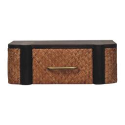 Handcrafted Solid Wood Wall-Mounted Bedside Drawer with Spacious Drawer, Bedside Table with Bronze Metal Accent, 32L x 50W x 18H cm, Brown - Aosom UK - thumbnail 2
