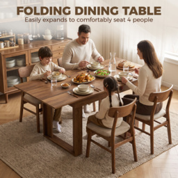 HOMCOM Folding Dining Table Under-Table Storage Extendable Kitchen Table Steel Rail Grey Wood Effect - thumbnail 4