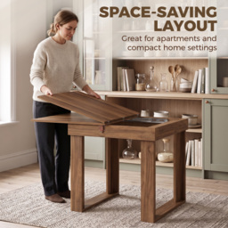 HOMCOM Folding Dining Table Under-Table Storage Extendable Kitchen Table Steel Rail Grey Wood Effect - thumbnail 5