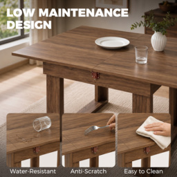 HOMCOM Folding Dining Table Under-Table Storage Extendable Kitchen Table Steel Rail Grey Wood Effect - thumbnail 7