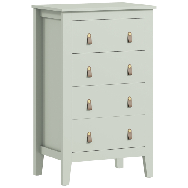 HOMCOM Bedroom Chest of Drawers, Modern 4 Drawer Dresser Cabinet with PU Leather Handles and Metal Runners for Living Room, Hallway, Entryway, Green - image 1