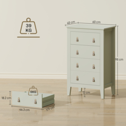 HOMCOM Bedroom Chest of Drawers, Modern 4 Drawer Dresser Cabinet with PU Leather Handles and Metal Runners for Living Room, Hallway, Entryway, Green - thumbnail 3