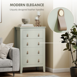 HOMCOM Bedroom Chest of Drawers, Modern 4 Drawer Dresser Cabinet with PU Leather Handles and Metal Runners for Living Room, Hallway, Entryway, Green - thumbnail 5