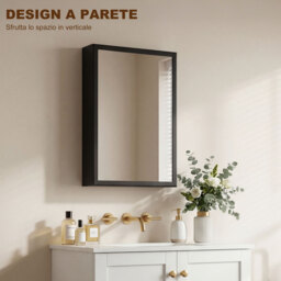 kleankin Bathroom Cabinet with Mirror, Wall Mounted Bathroom Mirror Cabinet with Storage Shelves, 40 x 12 x 60 cm, Black - thumbnail 7
