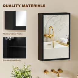 kleankin Bathroom Cabinet with Mirror, Wall Mounted Bathroom Mirror Cabinet with Storage Shelves, 40 x 12 x 60 cm, Black - thumbnail 8