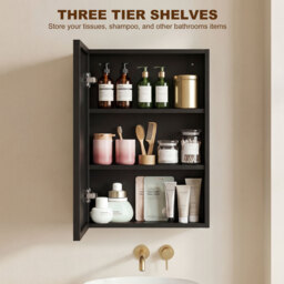 kleankin Bathroom Cabinet with Mirror, Wall Mounted Bathroom Mirror Cabinet with Storage Shelves, 40 x 12 x 60 cm, Black - thumbnail 4