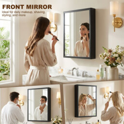 kleankin Bathroom Cabinet with Mirror, Wall Mounted Bathroom Mirror Cabinet with Storage Shelves, 40 x 12 x 60 cm, Black - thumbnail 5